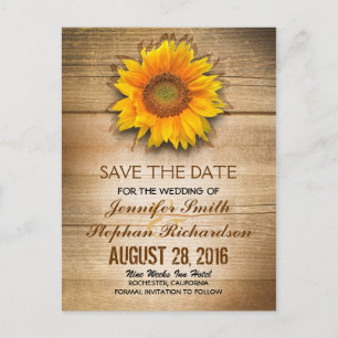 Carte Postale Faire-part Fleur de tournesol & bois de grange enregistrer la