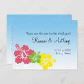 Carte Postale Faire-part fleur d'hibiscus hawaïen preppy rose enregistrer l (Devant / Derrière)