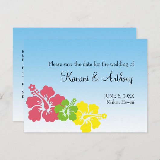 Carte Postale Faire-part fleur d'hibiscus hawaïen preppy rose enregistrer l (Devant / Derrière)