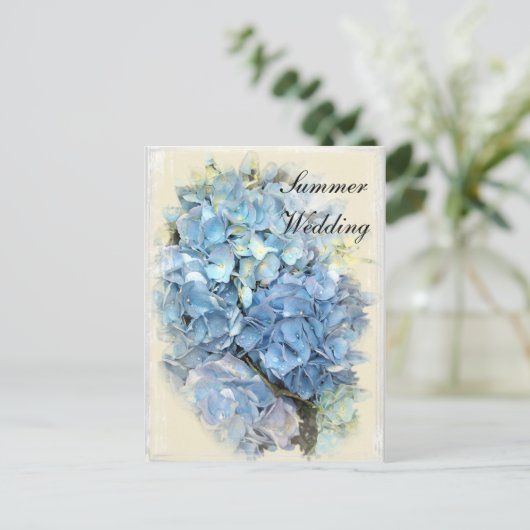 Carte Postale Faire-part Fleur d'hortensia bleu Mariage d'été Enregistrer l (Debout devant)