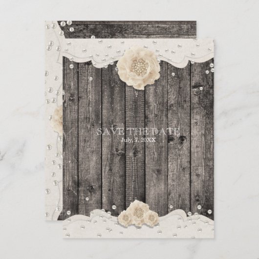 Carte Postale Faire-part Fleur et perles blanches romantiques SAUVER LA DAT (Devant / Derrière)