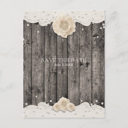 Carte Postale Faire-part Fleur et perles blanches romantiques SAUVER LA DAT (Devant)