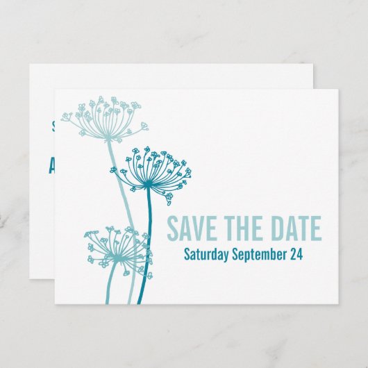 Carte Postale Faire-part Fleur graphique moderne Chervil turquoise enregist (Devant / Derrière)