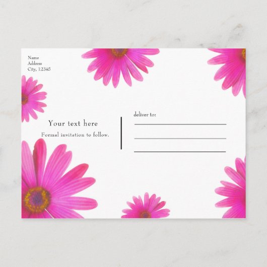 Carte Postale Faire-part Fleur marguerite rose Élégant Enregistrer la date (Dos)