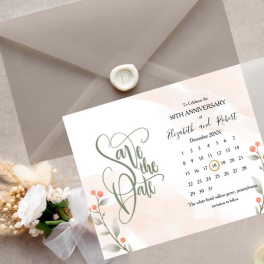 Carte Postale Faire-part Fleur Orange 50e Anniversaire Save The Date