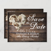 Carte Postale Faire-part Fleur rustique Bois Coeur Mariage Enregistrer la d (Devant / Derrière)