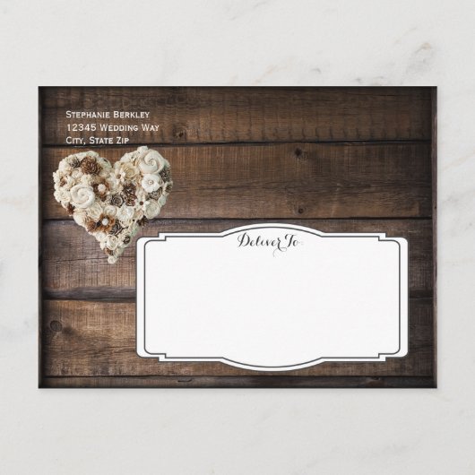 Carte Postale Faire-part Fleur rustique Bois Coeur Mariage Enregistrer la d (Dos)