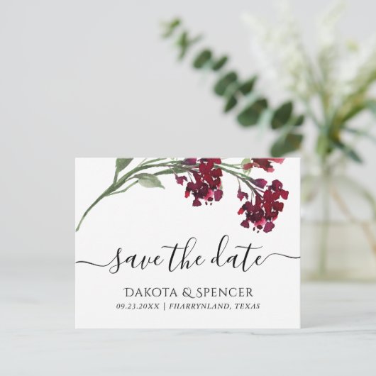 Carte Postale Faire-part Fleur sauvage | Crimson Red Bohemian Enregistrer l (Debout devant)