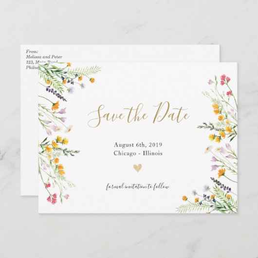 Carte Postale Faire-part Fleur sauvage fleurs printemps enregistrer la date (Devant / Derrière)