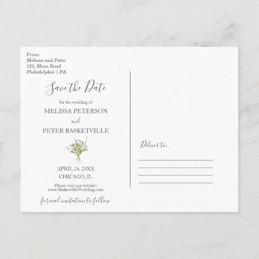 Carte Postale Faire-part Fleur sauvage fleurs printemps enregistrer la date (Dos)