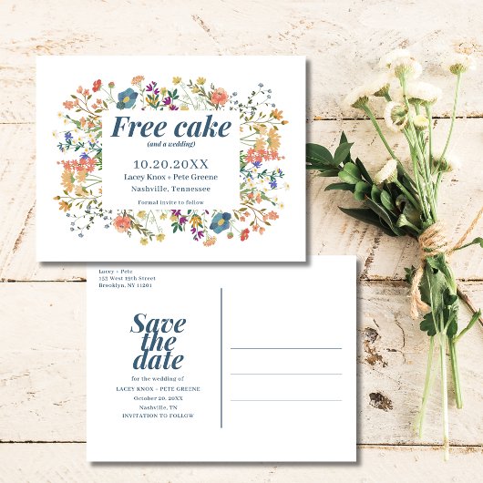 Carte Postale Faire-part Fleur sauvage Funny Free Cake Wedding Enregistrer 