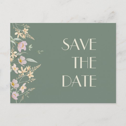 Carte Postale Faire-part Fleur sauvage Sage Deco Mariage Enregistrer la dat (Devant)