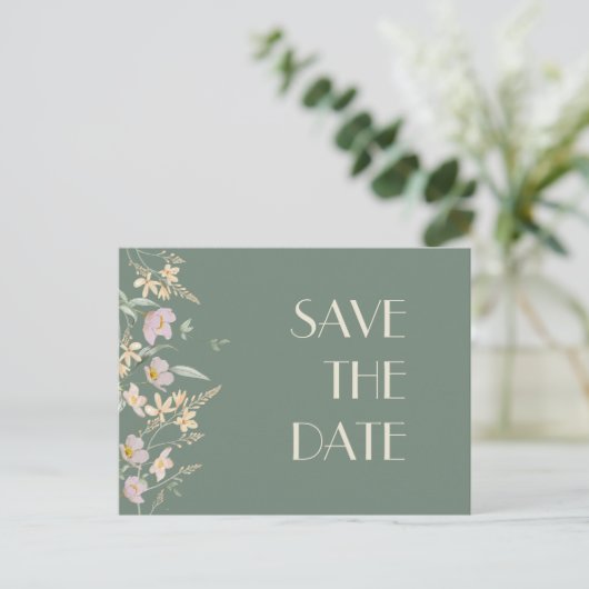 Carte Postale Faire-part Fleur sauvage Sage Deco Mariage Enregistrer la dat (Debout devant)