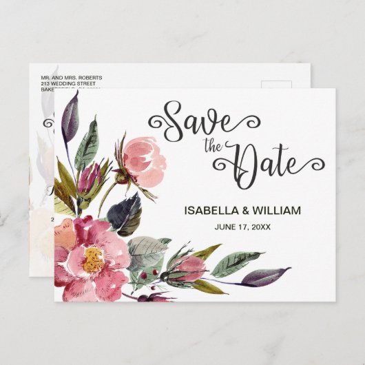 Carte Postale Faire-part Fleur sauvage Summer Boho Enregistrer la date Mari (Devant / Derrière)