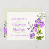 Carte Postale Faire-part Fleur violette de Delphinium art enregistrer la ca (Devant / Derrière)