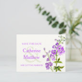 Carte Postale Faire-part Fleur violette de Delphinium art enregistrer la ca (Debout devant)