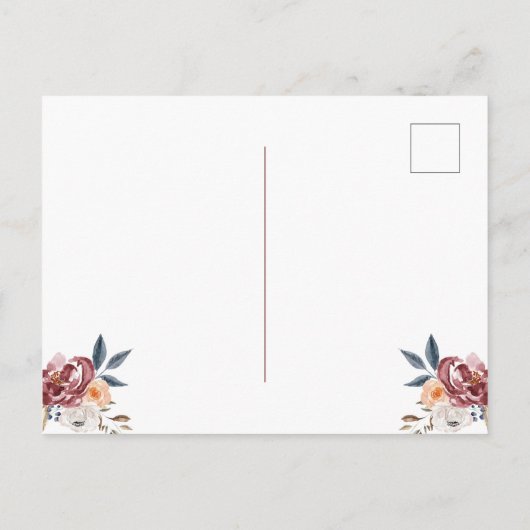 Carte Postale Faire-part Fleurs aquarelles de Bourgogne | Mariage Enregistr (Dos)