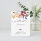 Carte Postale Faire-part Fleurs aquarelles de Bourgogne | Mariage Enregistr (Debout devant)