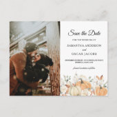 Carte Postale Faire-part Fleurs aquarelles tendance & citrouilles automne  (Devant)