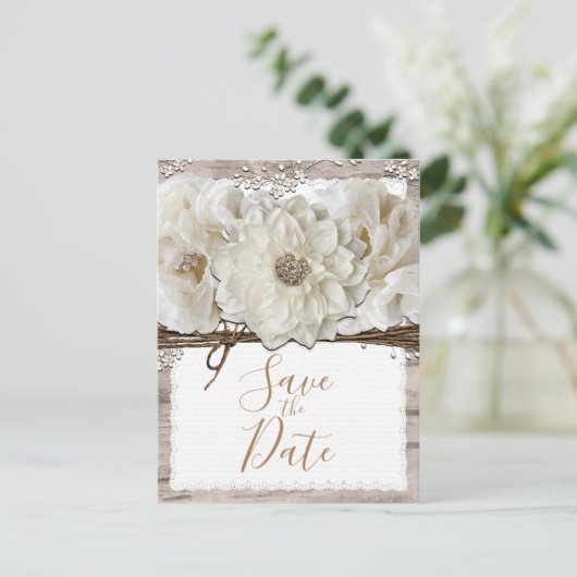Carte Postale Faire-part Fleurs blanches & Birch Rustique Glam Enregistrer (Debout devant)