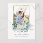 Carte Postale Faire-part Fleurs blanches et verdure Photo Sauvez la date (Devant)