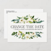 Carte Postale Faire-part Fleurs Blanches MARIAGE CHANGEMENT DE DATE REPORT (Devant / Derrière)