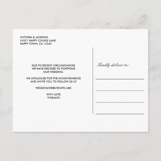 Carte Postale Faire-part Fleurs Blanches MARIAGE CHANGEMENT DE DATE REPORT (Dos)