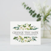 Carte Postale Faire-part Fleurs Blanches MARIAGE CHANGEMENT DE DATE REPORT (Debout devant)