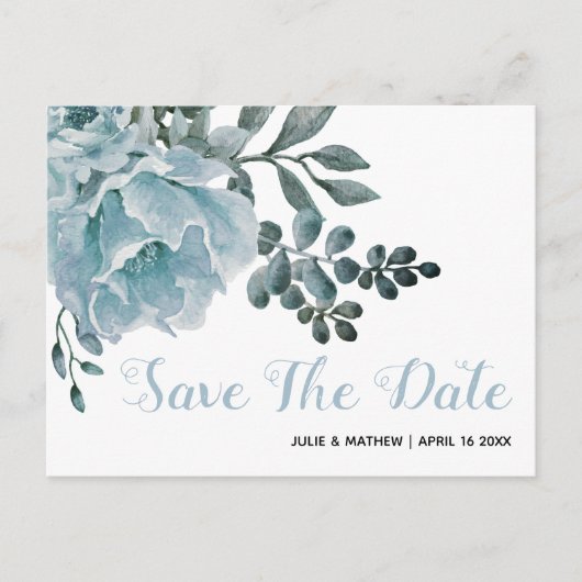 Carte Postale Faire-part Fleurs bleues poussiéreuses florales mariage Save (Devant)