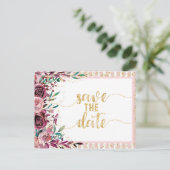Carte Postale Faire-part Fleurs bleues Stripes & Mariage d'or Enregistrer l (Debout devant)