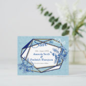 Carte Postale Faire-part Fleurs bleues turquoises sur un support texturé sc (Debout devant)