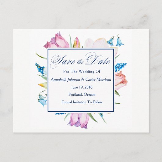 Carte Postale Faire-part Fleurs Botaniques "Enregistrer La Date" (Devant)