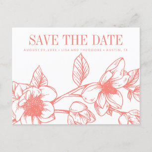 Carte Postale Faire-part Fleurs Chic Magnolia   Corail   Enregistrer la dat