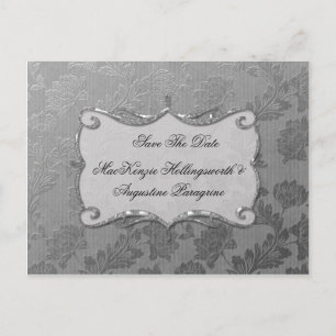 Carte Postale Faire-part Fleurs d'argent Damassé Sauvegarder la date