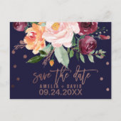 Carte Postale Faire-part Fleurs d'automne Rose Gold Save the Date (Devant)