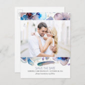 Carte Postale Faire-part Fleurs de aquarelle bohème photo enregistrer la da (Devant / Derrière)