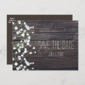 Carte Postale Faire-part Fleurs de Baby's Breath & Bois Rustique Foncé Enre (Devant / Derrière)