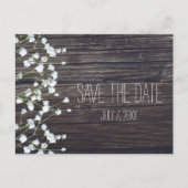 Carte Postale Faire-part Fleurs de Baby's Breath & Bois Rustique Foncé Save (Devant)