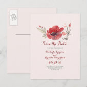 Carte Postale Faire-part fleurs de Bourgogne aquarelle save the date (Devant / Derrière)