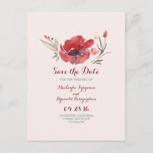 Carte Postale Faire-part fleurs de Bourgogne aquarelle save the date (Devant)
