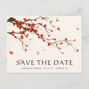 Carte Postale Faire-part Fleurs de Cerisier Aquarelle Mariage Enregistrer l