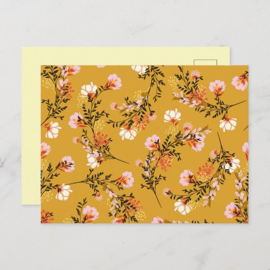 Carte Postale Faire-part Fleurs de fond jaune (Devant / Derrière)