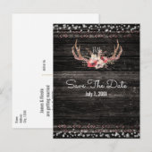 Carte Postale Faire-part Fleurs de Glam Rustique & Bois de Cerf Boho Save t (Devant / Derrière)
