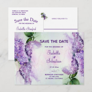 Carte Postale Faire-part Fleurs de Lilas Élégantes Mariage Enregistrez la D