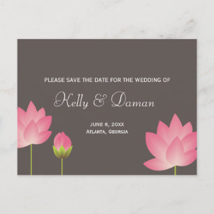 Carte Postale Faire-part Fleurs de lotus rose blanc moderne gris enregistre