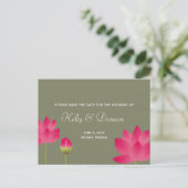 Carte Postale Faire-part Fleurs de lotus rose rouge moderne vert enregistre (Debout devant)