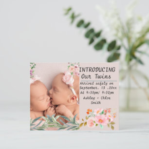 Carte Postale Faire-part Fleurs de lys verdure maman de jumeaux