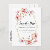 Carte Postale Faire-part Fleurs de Magnolia Rose Aquarelle (Devant / Derrière)