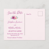 Carte Postale Faire-part Fleurs de mariage rose Save the Date (Dos)