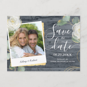 Carte Postale Faire-part Fleurs de mariage rustique avec roses Photo Date d